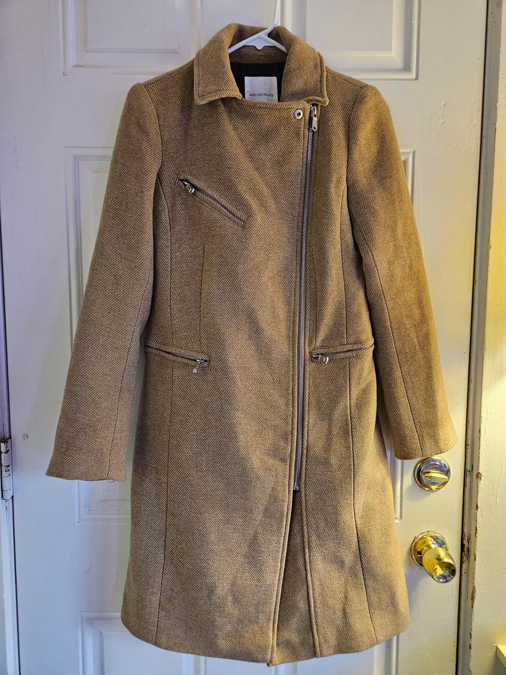 Avec Les Filles Tan Moto Detail Outerwear Wool Blend Jacket XS